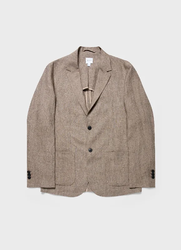Price Fest Men's Linen Unstructured Blazer in Dark Sand