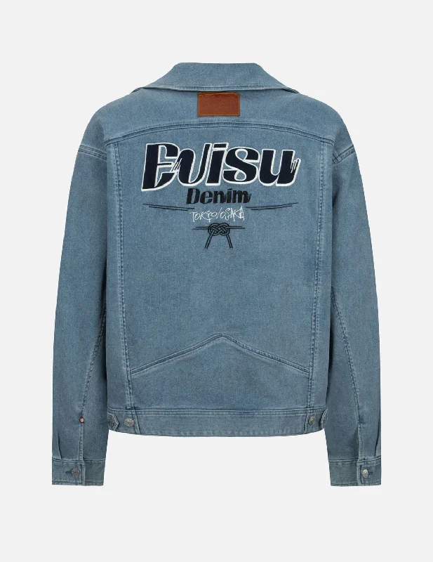 Early Bird Logo Appliqué Fashion Fit Denim Biker Jacket