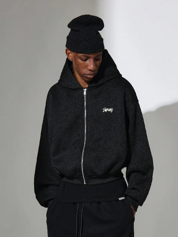 Special Offer Crop Fit Zip-Up Hoodie With Small Graphic Print