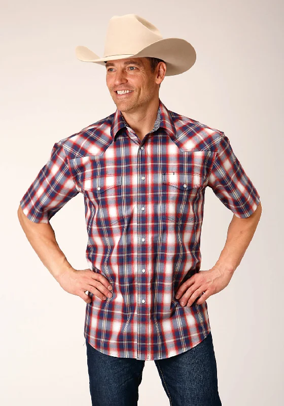 Weekend Savings Bonanza Roper Mens Independence Plaid Blue 100% Cotton S/S Shirt