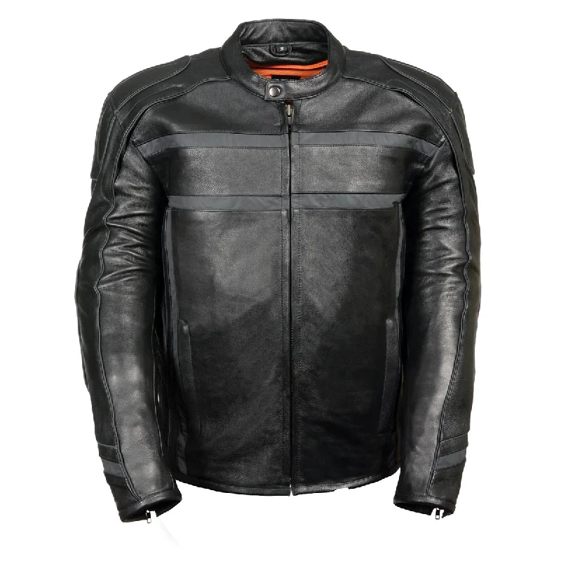 Huge Savings Z1R2083 Men’s ‘444’ Classic Reflective Black Leather Jacket