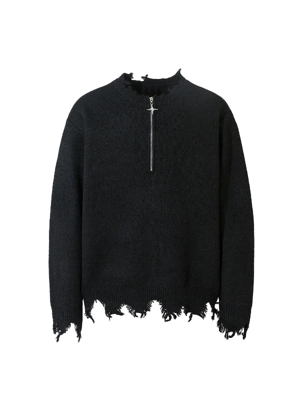 Discount Extravaganza Distressed Quarter Zip Sweater