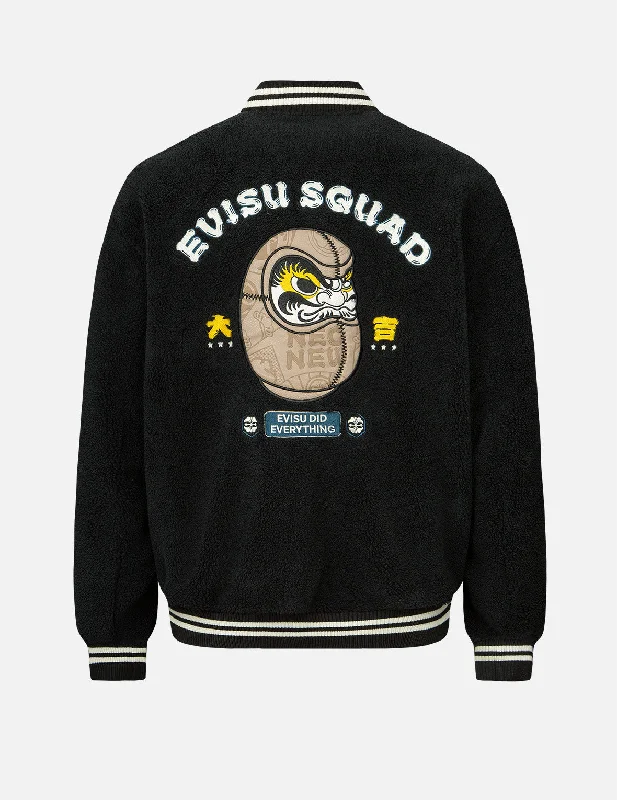 Can't Miss Daruma Leather Patch Sherpa Baseball Jacket