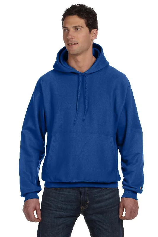 Flash Sale Champion Mens Shrink Resistant Hooded Sweatshirt Hoodie w/ Pouch Pocket - Athletic Royal Blue