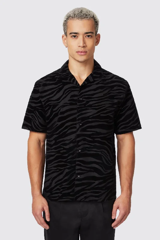 Deal Alert Magnussen Slim Fit Zebra Flocked Black Shirt
