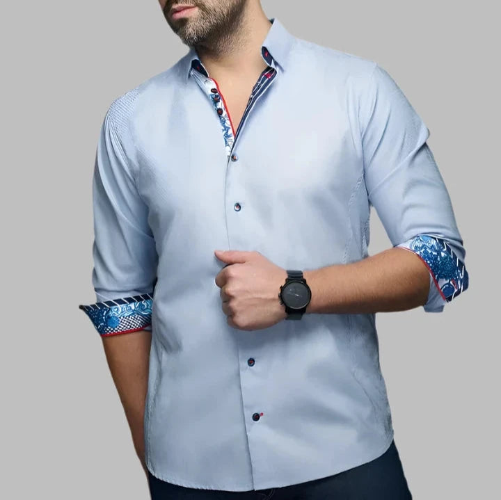 Discount Extravaganza Au Noir "Adjani" Woven Long Sleeve Sport Shirt - Light Blue