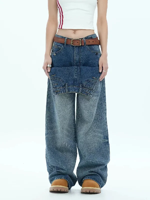 Limited Quantity Layered Washed and Faded Jeans