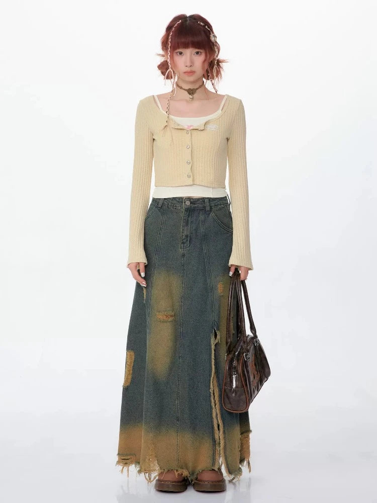 Deal Explosion Distressed denim skirt【s0000007533】