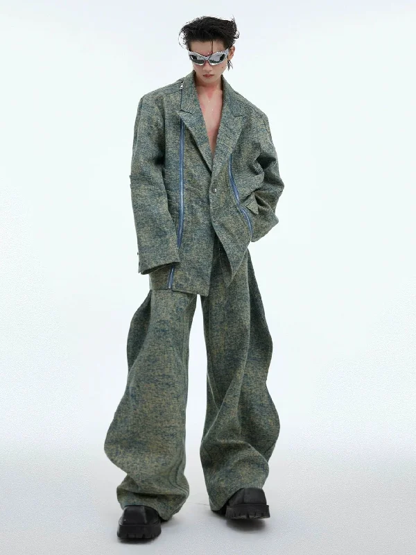 Price Slash Two Zippers Denim Blazer & Jeans Set