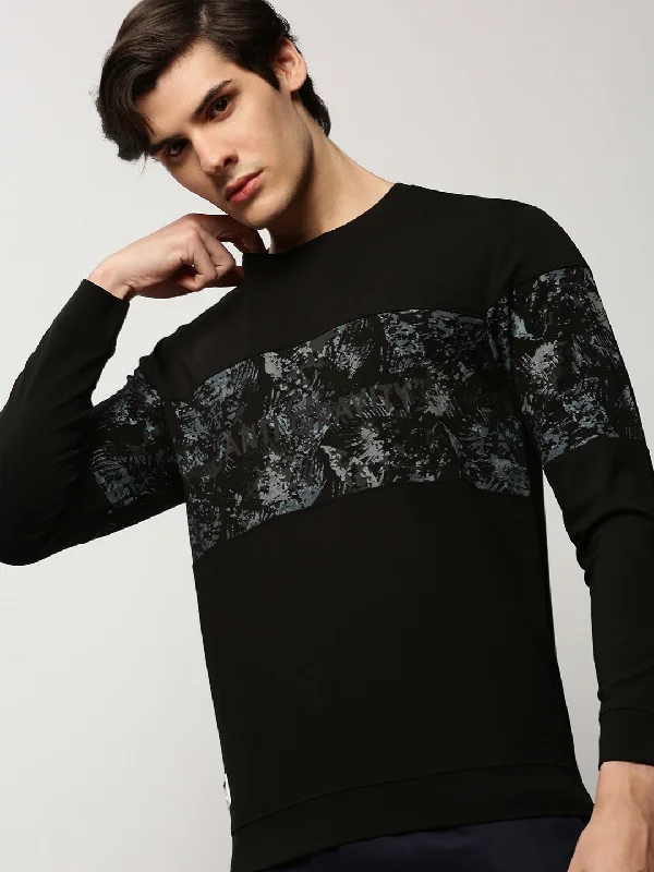 Extra Savings Men Black Printed Casual Sweatshirts