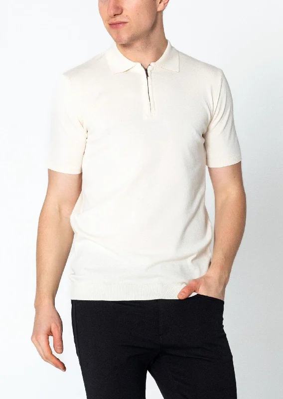 Extra Discount Zipper Closure Lightweight Polo Tee - Off White