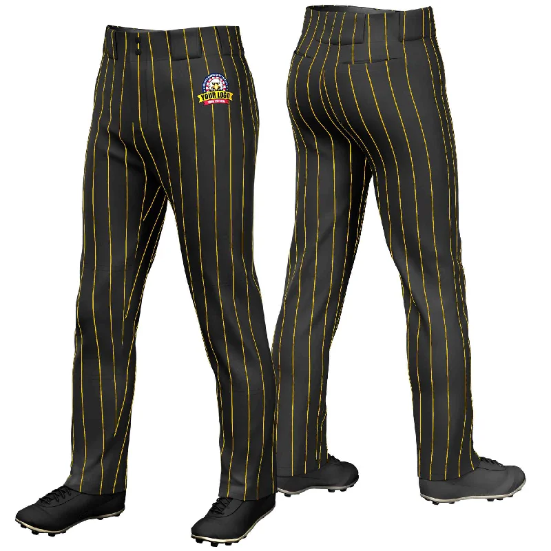 Price Slash Custom Black Gold Pinstripe Fit Stretch Practice Loose-fit Baseball Pants Price Slash Custom Black Gold Pinstripe Fit Stretch Practice Loose-fit Baseball Pants