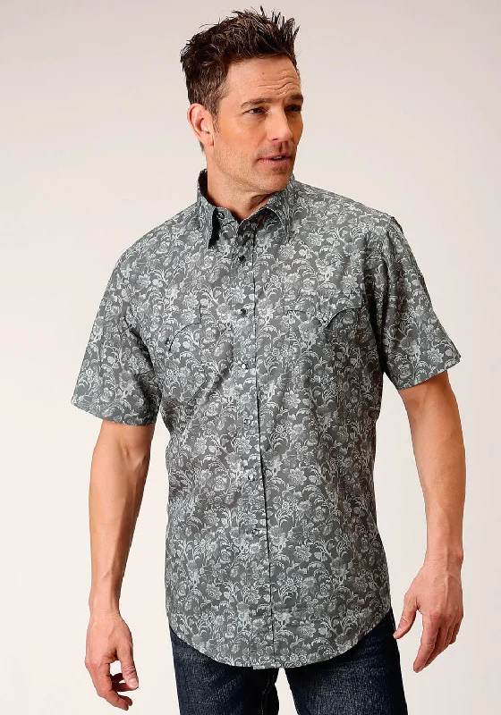 Discount Deals Roper Mens Grey 100% Cotton Silver Vine S/S Shirt