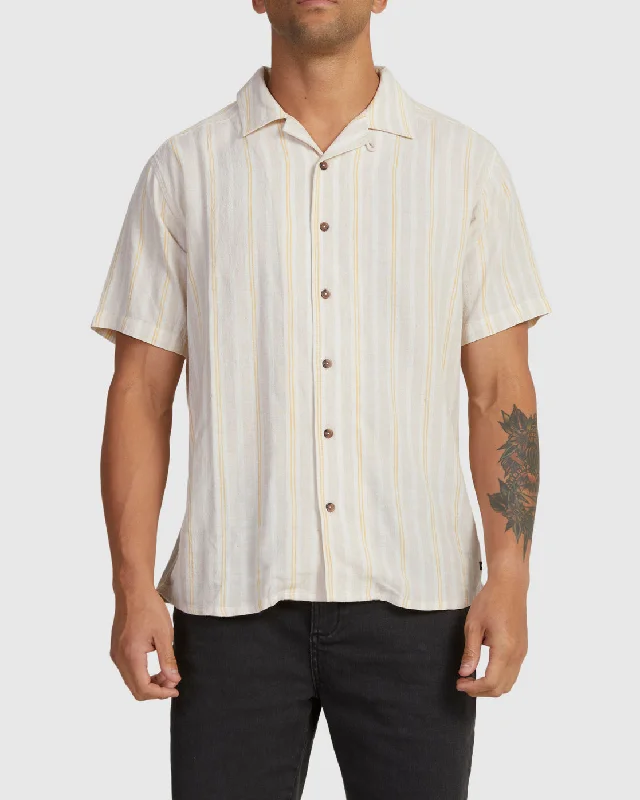 While Supplies Last Beat Stripe Short Sleeve Shirt - Sand