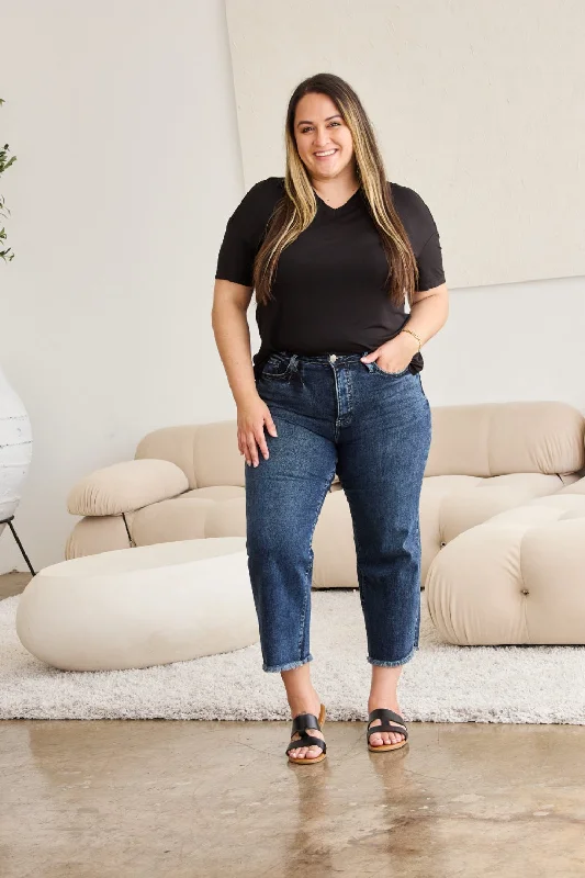 Deal of the Day Tummy Control High Waist Raw Hem Jeans