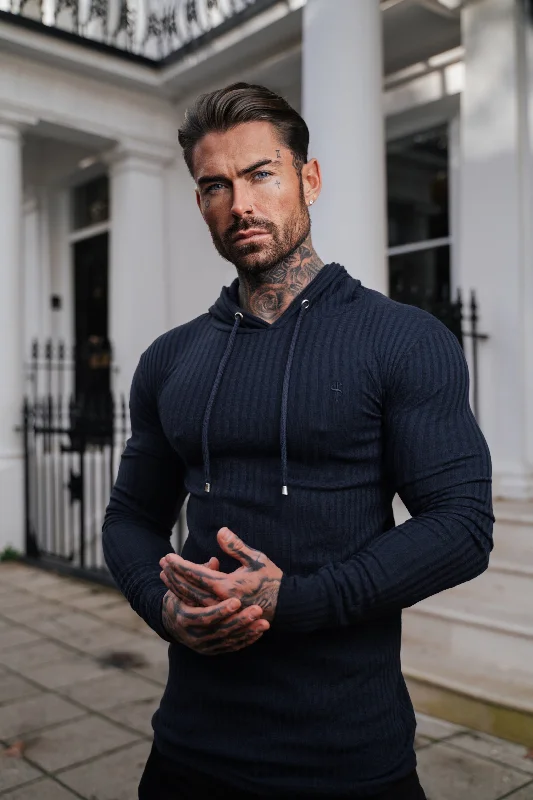 Can't Beat Father Sons Classic Navy Ribbed Knit Hoodie Jumper - FSH904