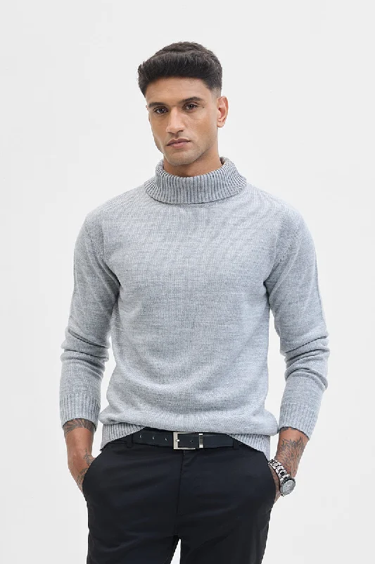 Big Deal Light Grey Slim Fit Turtleneck Sweater