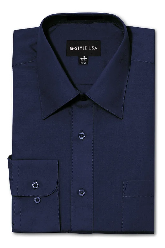 Weekend Offers That Impress Men's Basic Solid Color Button Up Dress Shirt (Navy)