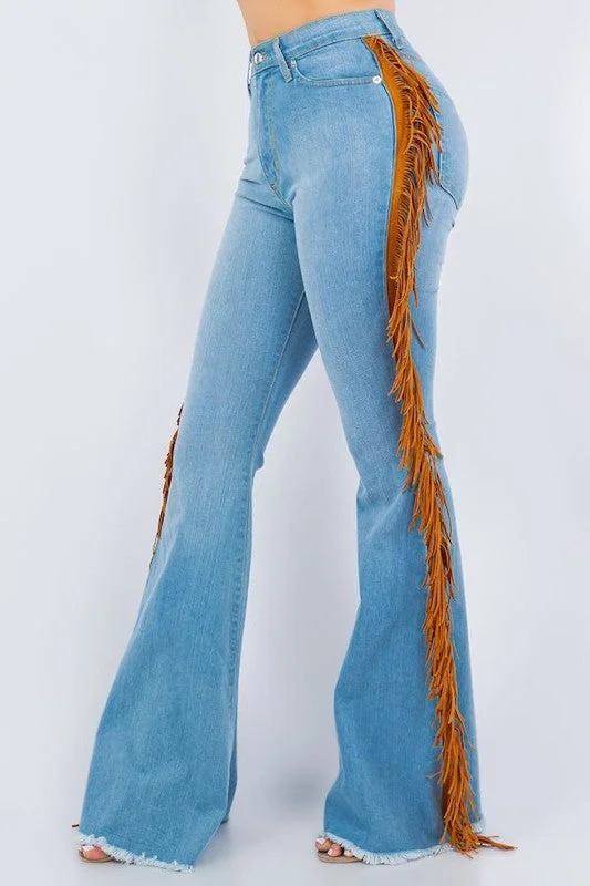 Weekend Discounts to Love Fringe Bell Bottom In Light Blue