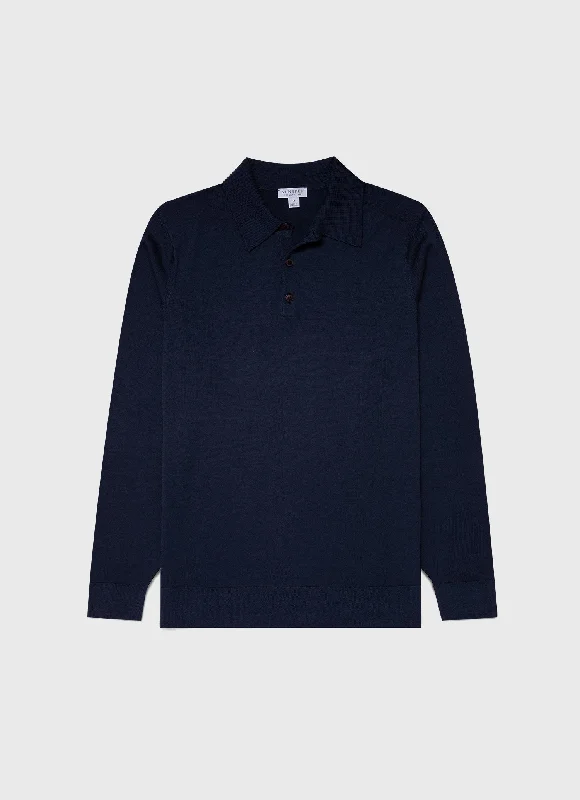 Weekend Savings Extravaganza Men's Extra-Fine Merino Polo Shirt in Light Navy