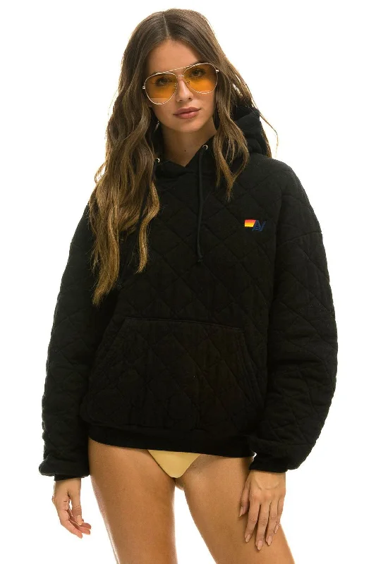 Midnight Madness QUILTED RELAXED PULLOVER HOODIE - BLACK