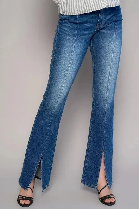 Weekend Offers That Shine High Rise Front Slit Slim Boot Jeans