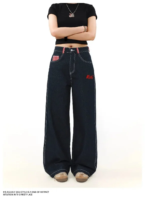 Crazy Deals Asymmetric Plaid Pocket Jeans