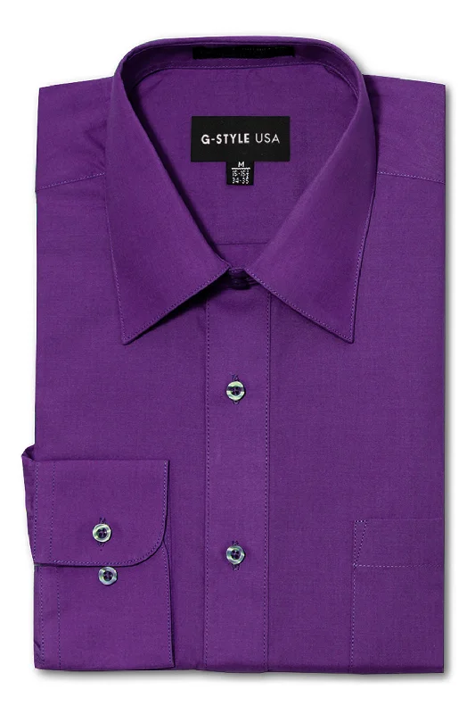 Weekend Savings Fiesta Men's Basic Solid Color Button Up Dress Shirt (Purple)