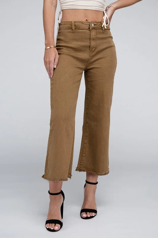 Time-Limited Offer Acid Washed High Waist Frayed Hem Straight Pants