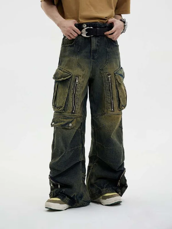 Super Savings Multi Pocket Retro Wide Leg Denim Pants [s0000006727]