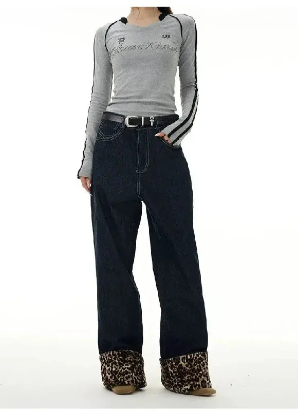Special Discount Leopard Fold Hem Jeans