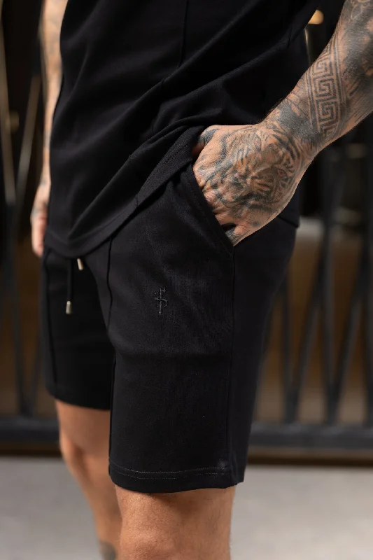 Daily Deals Father Sons Black Elasticated Drawstring Pintuck Shorts - FSH1053