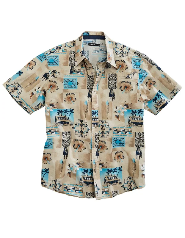 Weekend Deals That Please Tin Haul Mens 1953 Tiki Blue 100% Cotton S/S Shirt