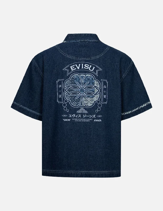 TIME-Limited Offer Kamon Appliqué Embroidery Loose Fit Denim Kimono