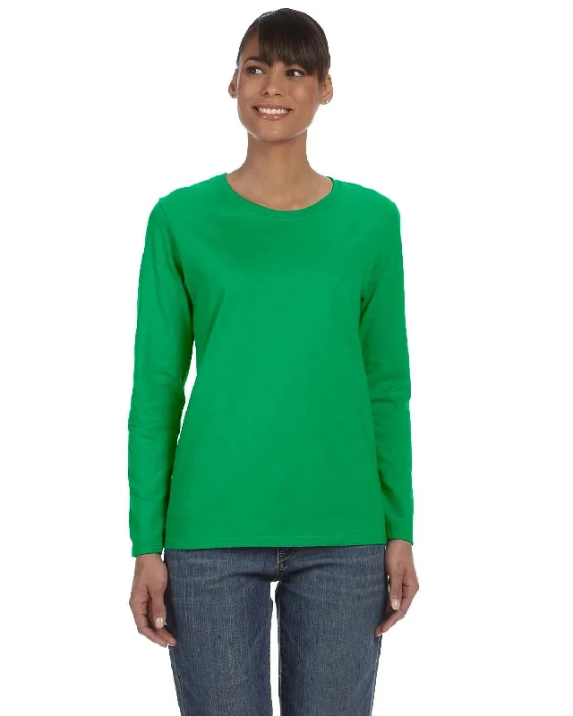 Quick Sale Gildan Ladies Long Sleeve 100% Cotton T-Shirt | Irish Green