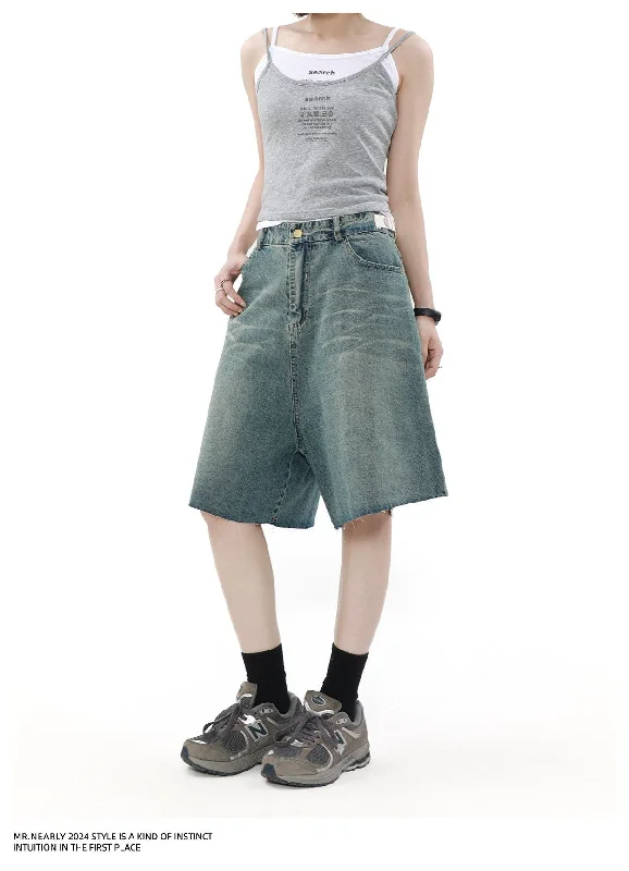 Amazing Value Rippled Wash Raw Edge Denim Shorts