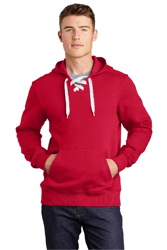 Super Discount Sport-Tek Mens Lace Up Fleece Hooded Sweatshirt Hoodie w/ Pouch Pocket - Deep Red