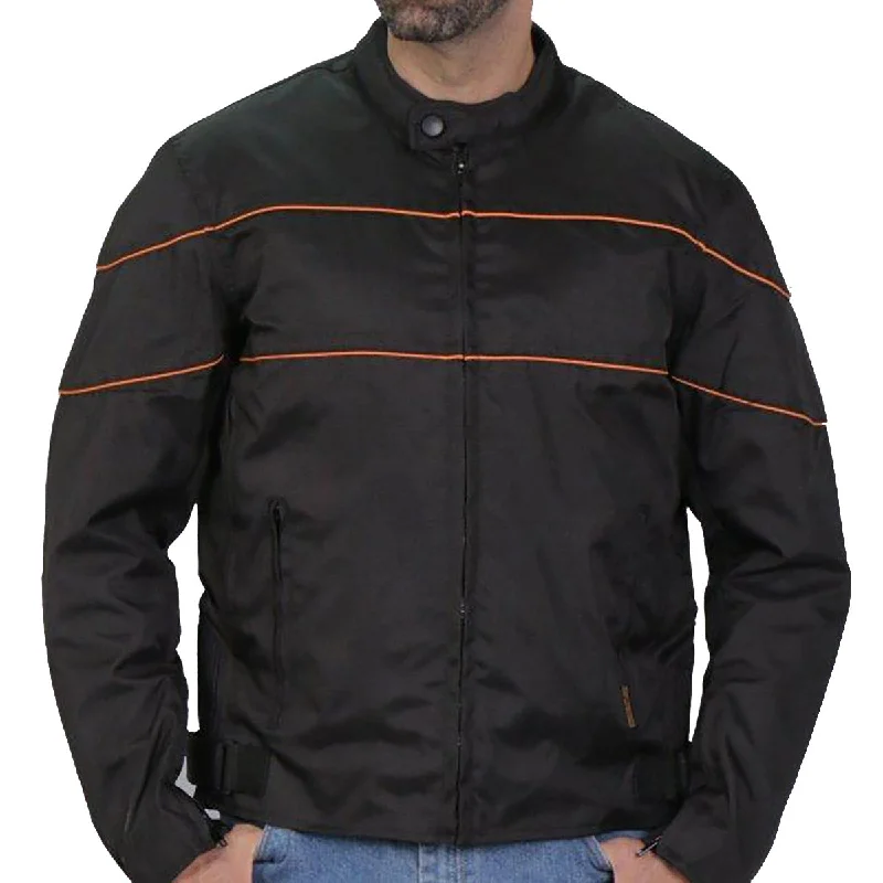 Weekend Savings Sensation Hot Leathers JKM1026 Men’s Black Nylon Jacket with Orange Reflective Trim