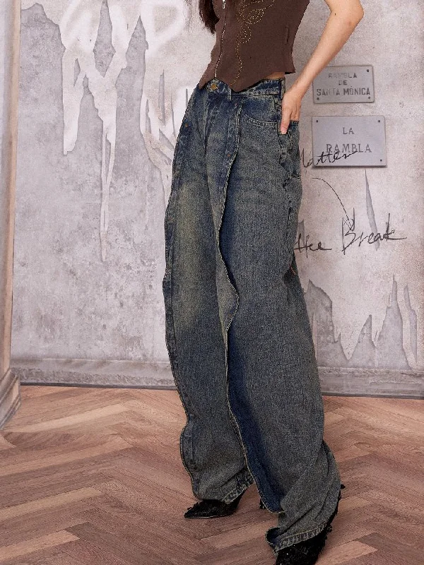 Discount Deals Washed Stacked Wide Leg Jeans【s0000004757】