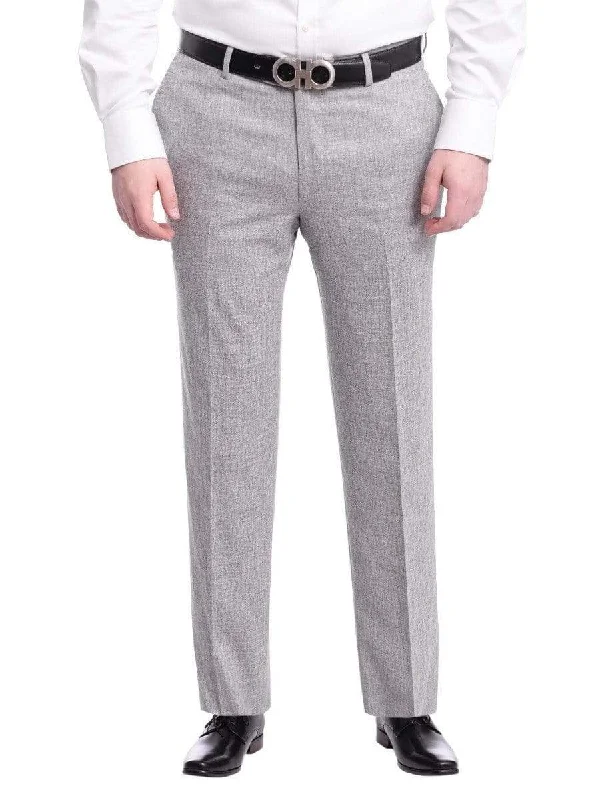 Get It Before It’s Gone Napoli Slim Fit Solid Heather Light Gray Flat Front Wool Dress Pants