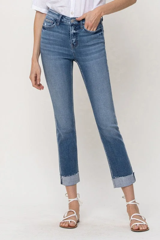 The Best Prices Mid-Rise Single Cuffed Crop Slim Straight Jeans
