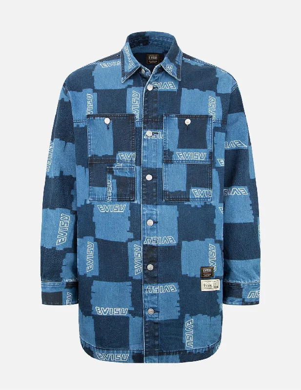 Act Fast Allover Check Pattern Print Denim Shirt Jacket