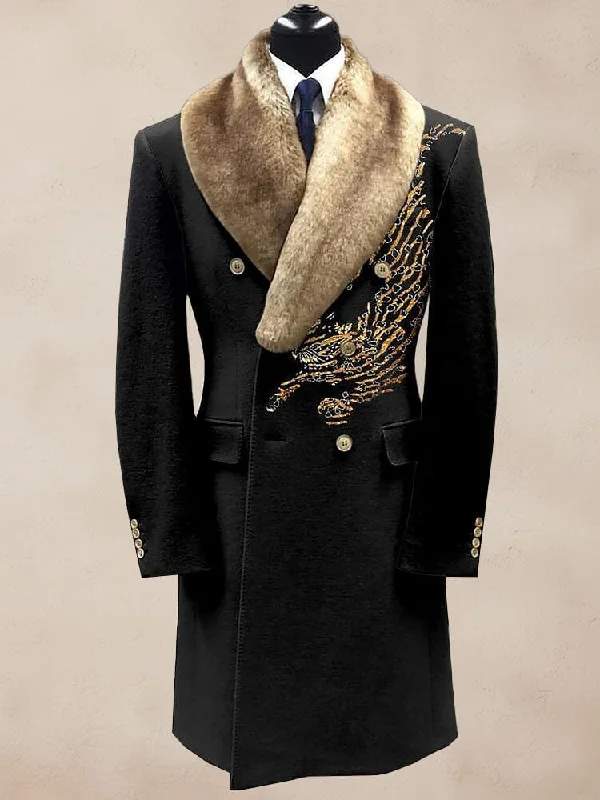 Weekend Savings Bonanza Comfy Embroidered Fur Collar Coat