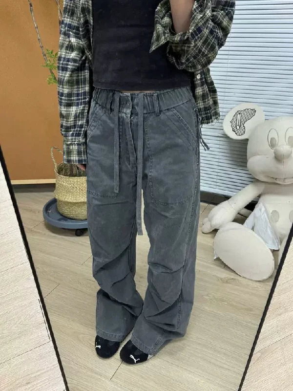 Year-End Sale Drawstring Buttoned Workwear Jeans