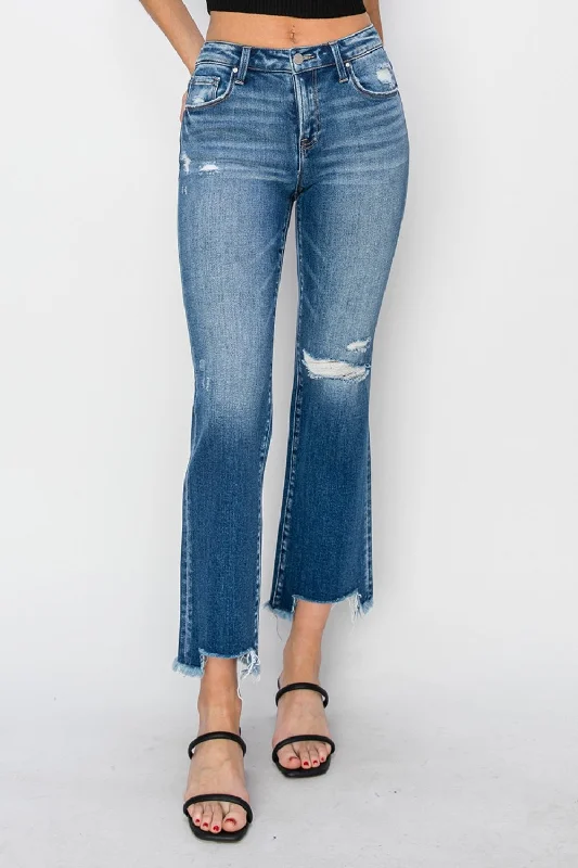 Weekend Savings Spree Frayed Step Hem Ankle Straight Jeans