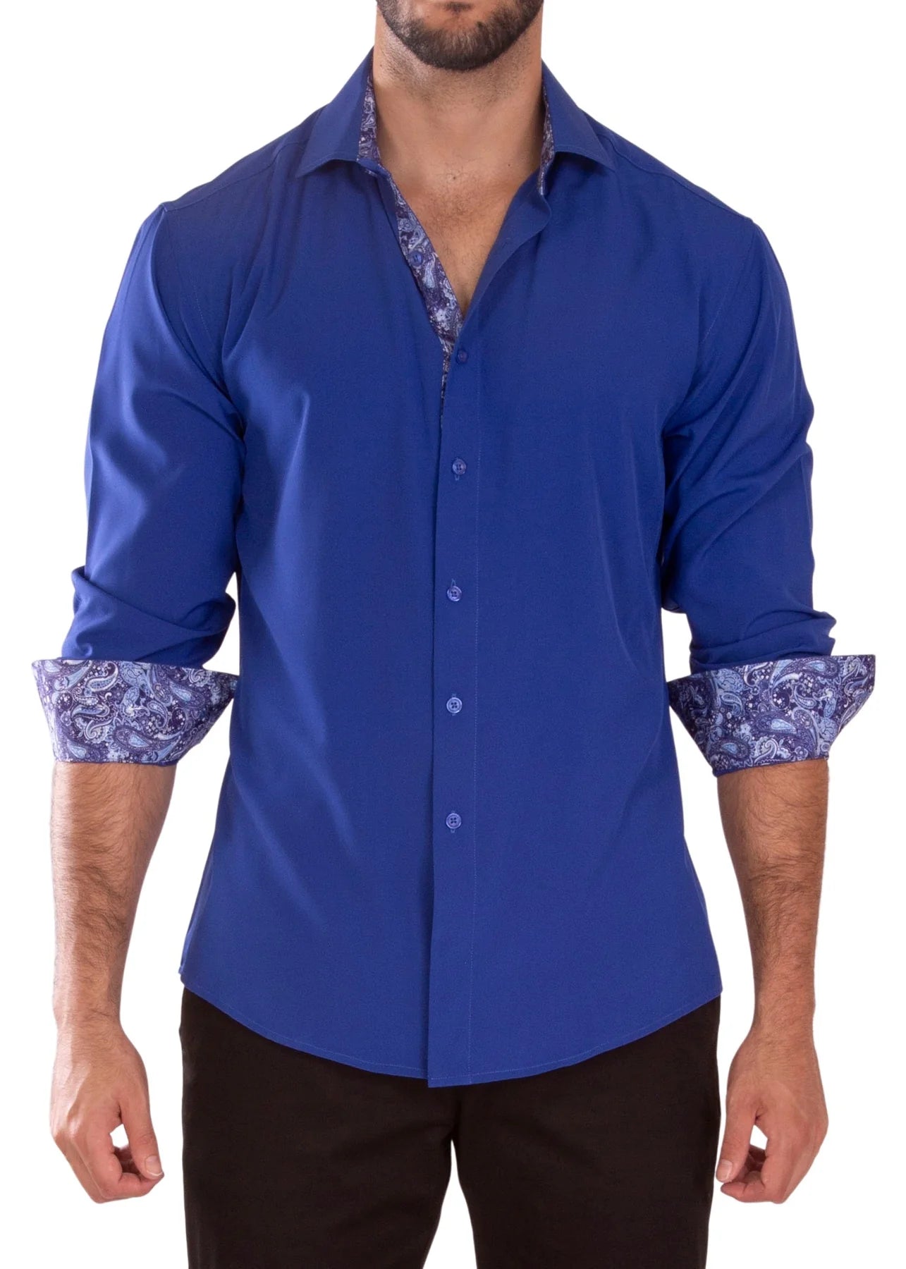 Discount Days BeSpoke Mens Fancy Stretch Fabric Long Sleeve - Royal Blue