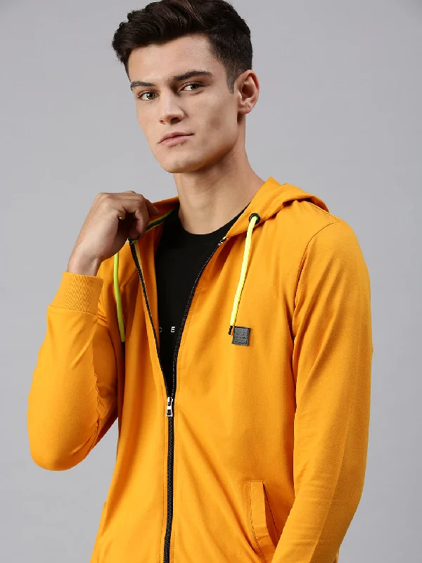Bargain Prices Men Hooded Solid Yellow Sweatshirt