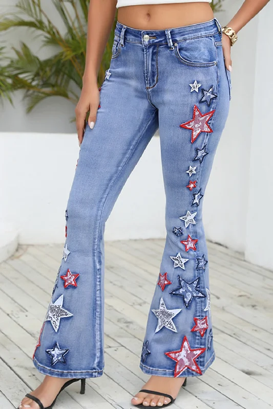 Flash Deal Star Applique Wide Leg Jeans