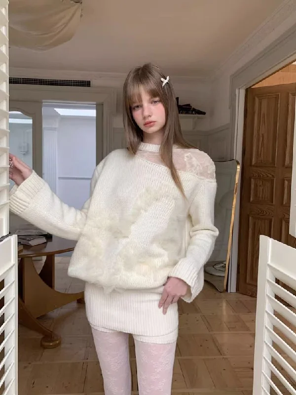 Buy More, Save More Butterfly Stereoscopic Lace Stitching Off Shoulder Sweater【s0000006437】