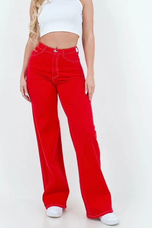 Clearance Event Wide Leg Jean in Red